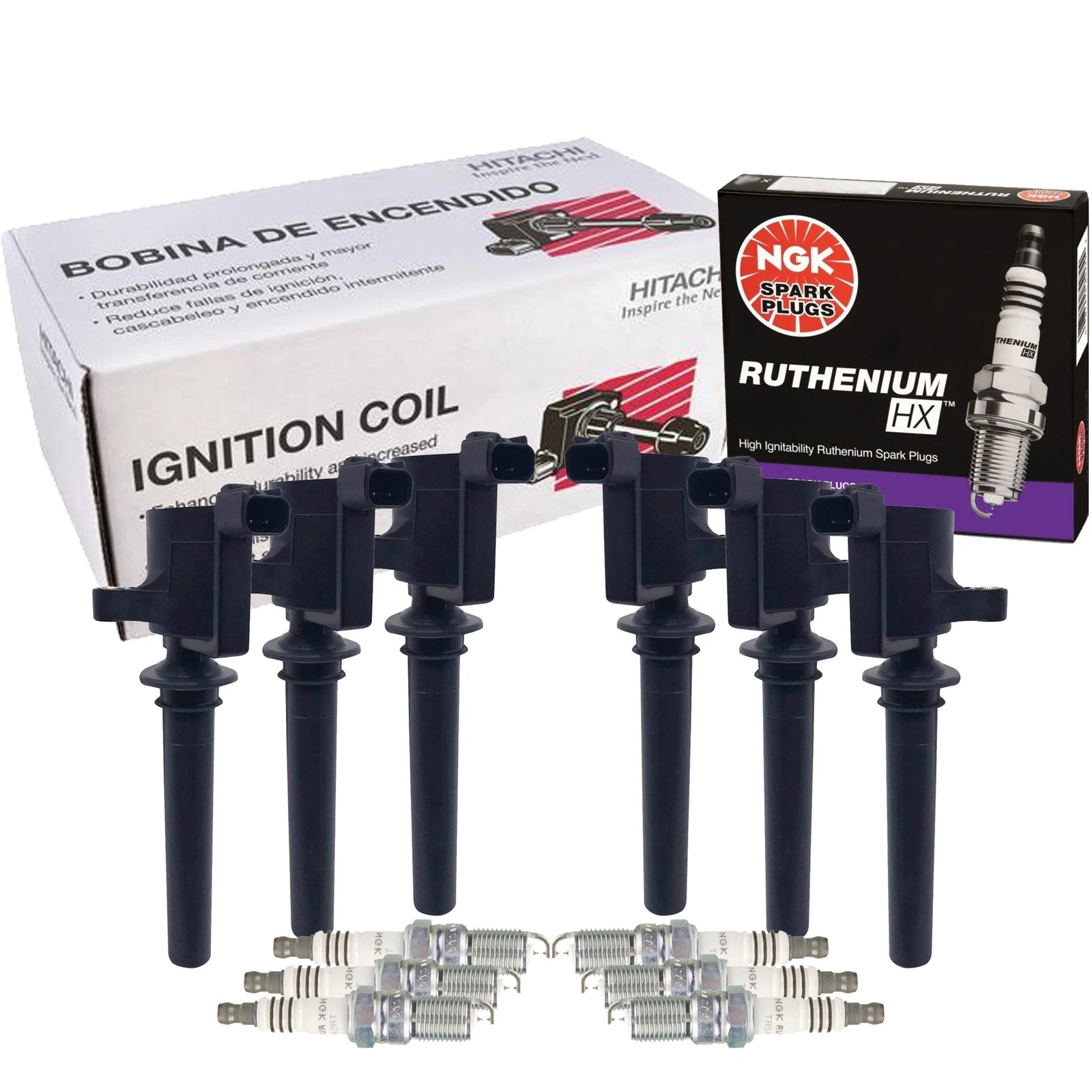 Set of 6 Ignition Coils & NGK Ruthenium HX Spark Plugs for Ford Mercury V6