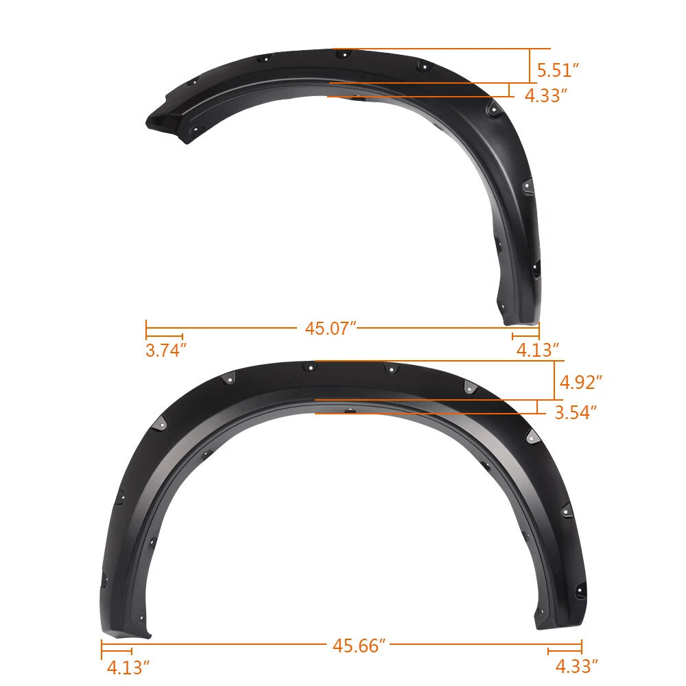 Set of Pocket Rivet Style Fender Flares for Dodge Ram 1500 (2009–2022)