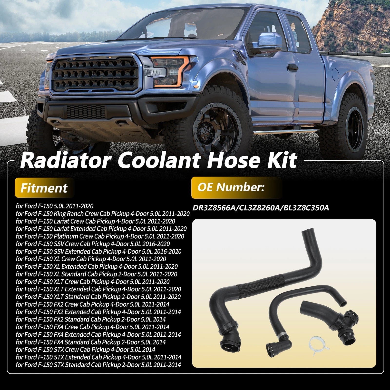 3Pcs Upper Lower Radiator Coolant Hose Assembly for Ford F150 (2011–2020)