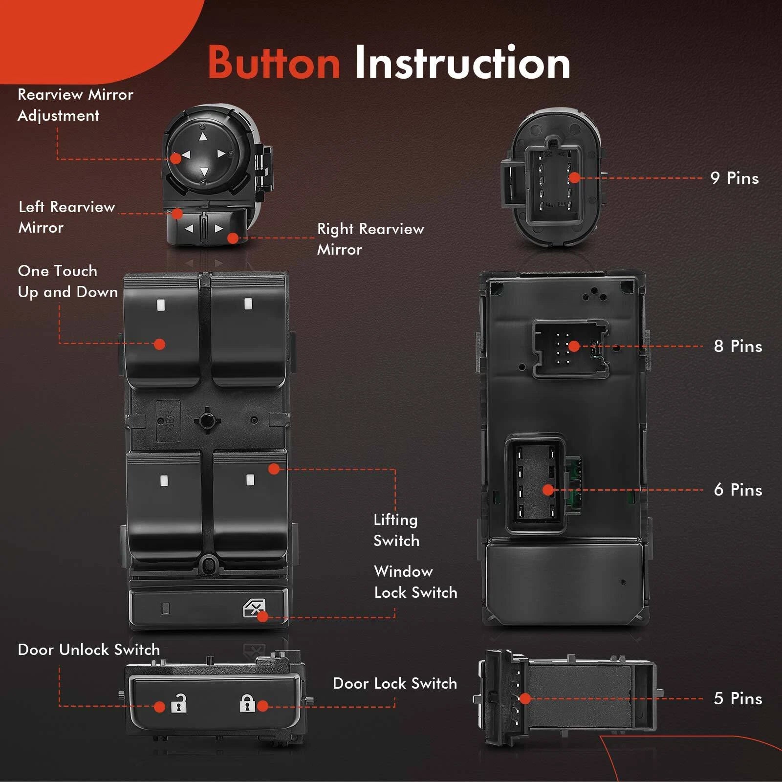 Mirror and Door Window Lock Switch for Chevy Silverado GMC Sierra
