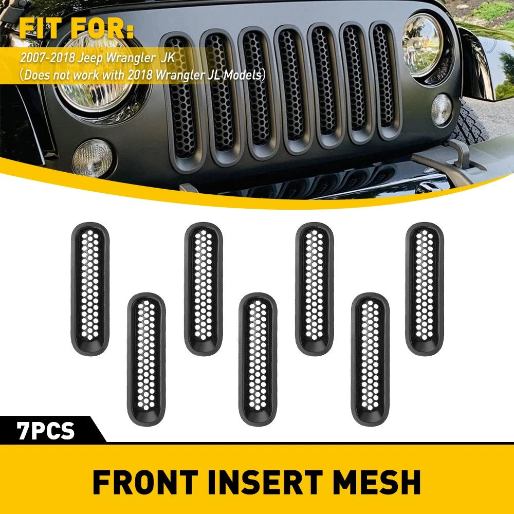 Front Mesh Grille Inserts for Jeep Wrangler JKU JK (2007–2018)