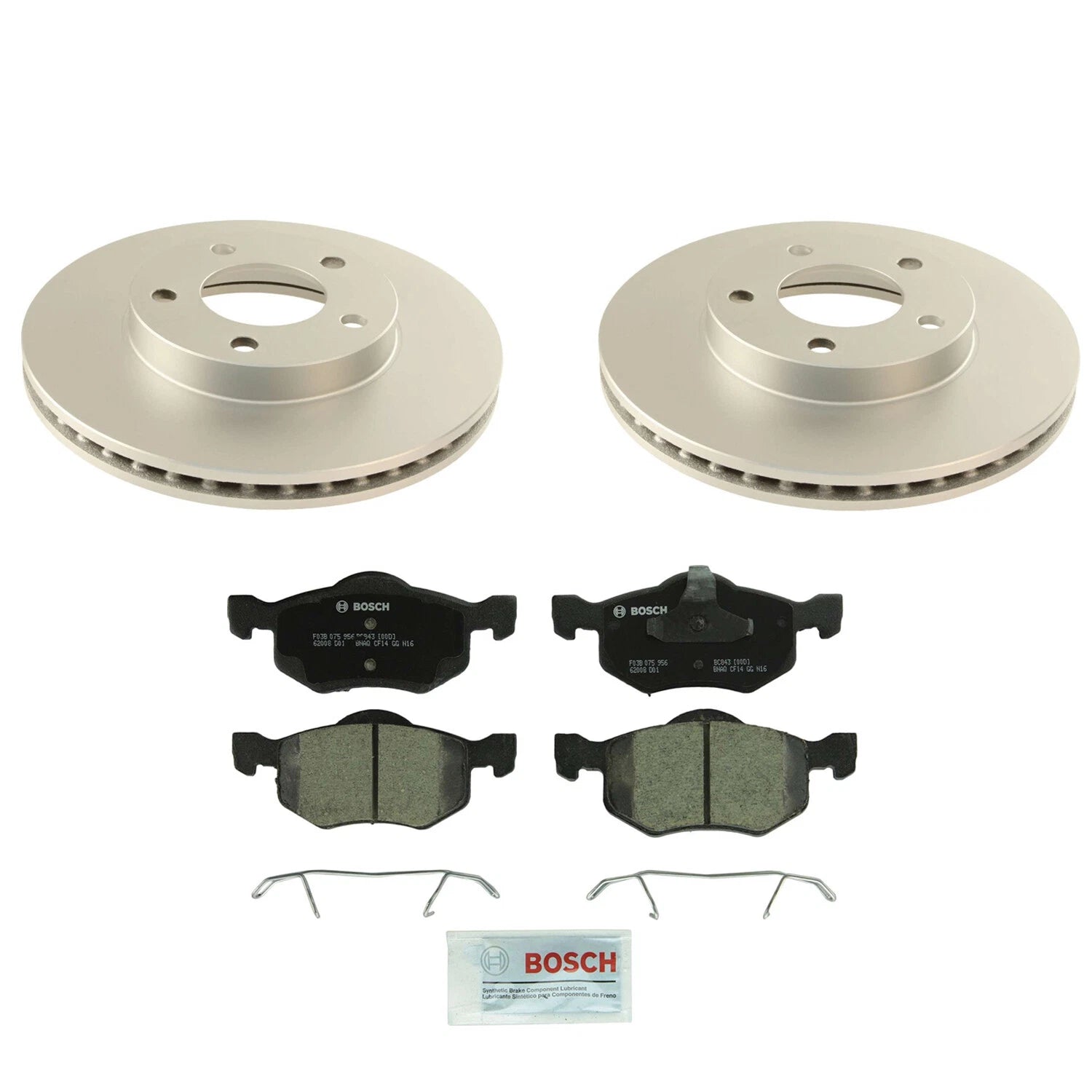 Set of 2 Bosch Front Vented Rotors & Ceramic Disc Brake Pads for Ford Mazda