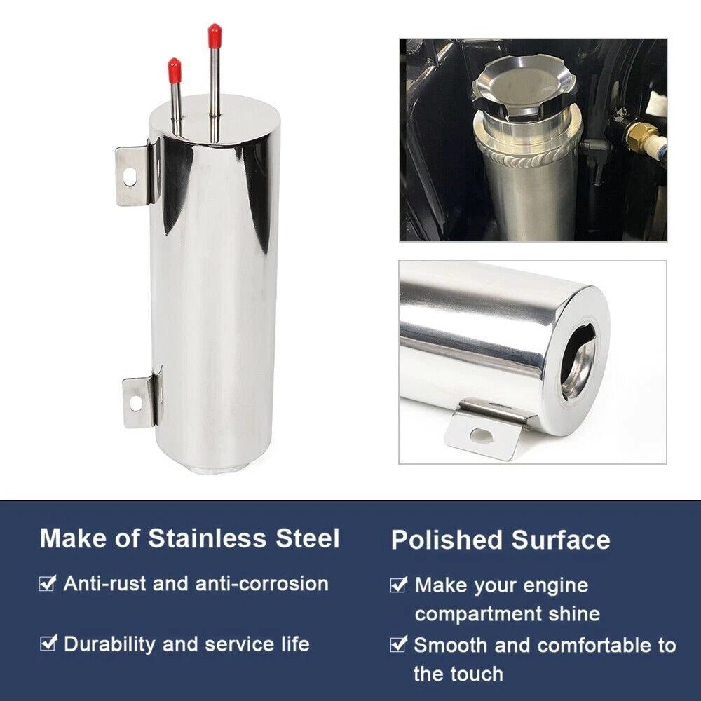 3" x 9" Polished Stainless Steel Radiator Coolant Overflow Tank