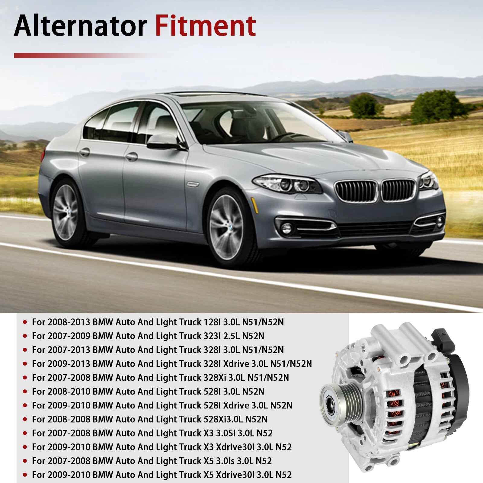 Alternator for BMW 328i xDrive 2013, 528i 2008-2010