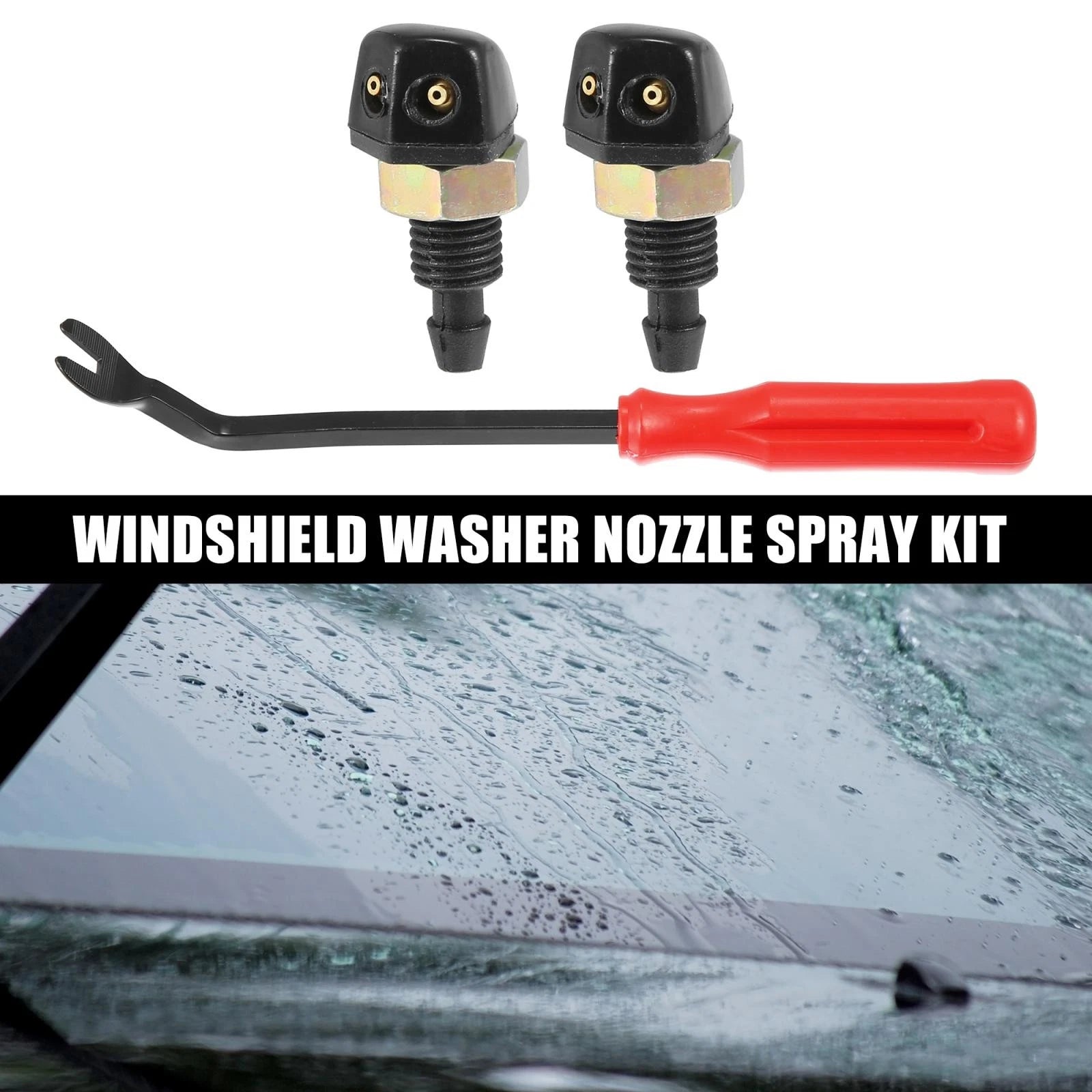 3 Pcs Front Windshield Washer Nozzle Kit for Ford Chevy (Universal Fit)