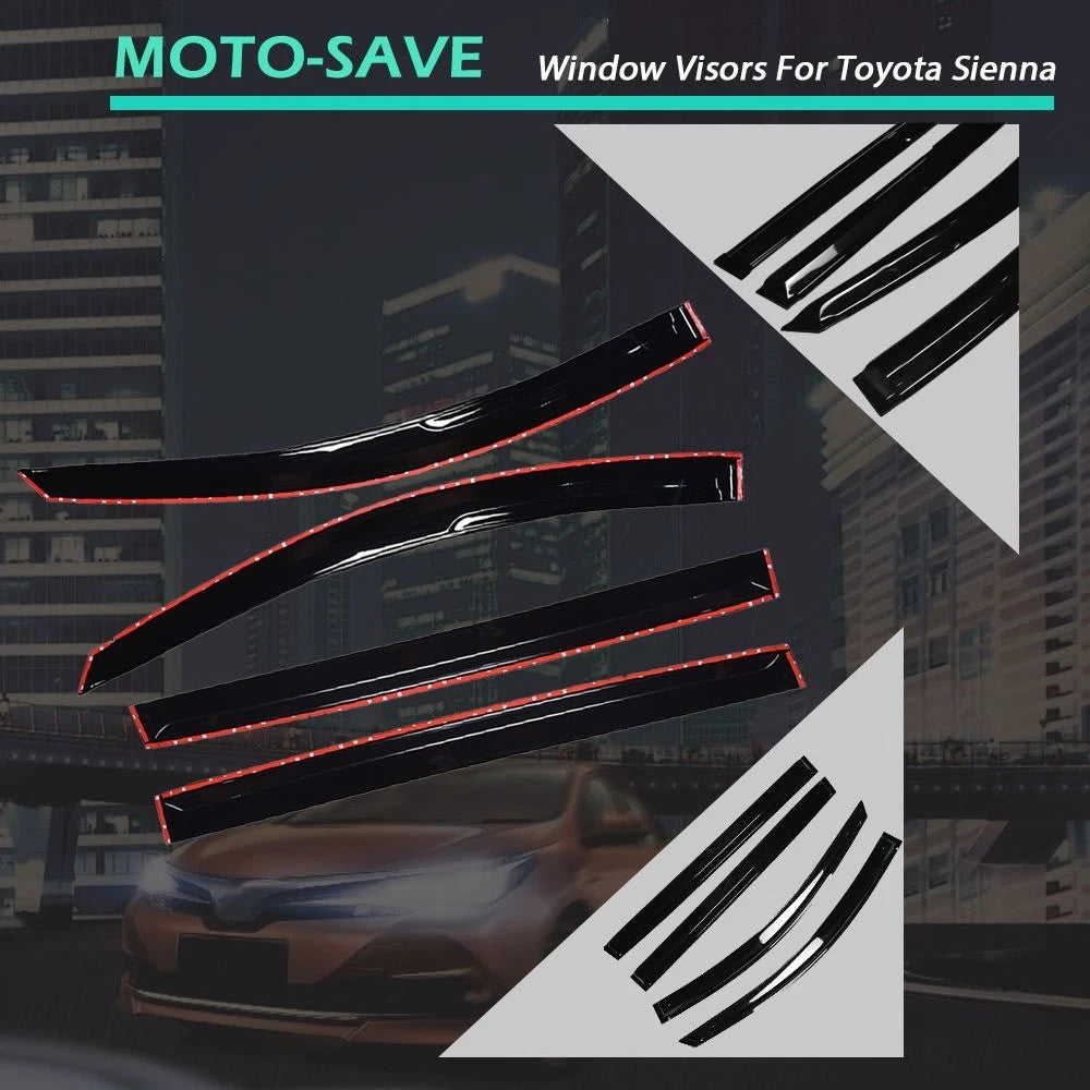 Set of 4 Window Visors Rain Guard Shades for Toyota Sienna (2004–2009)