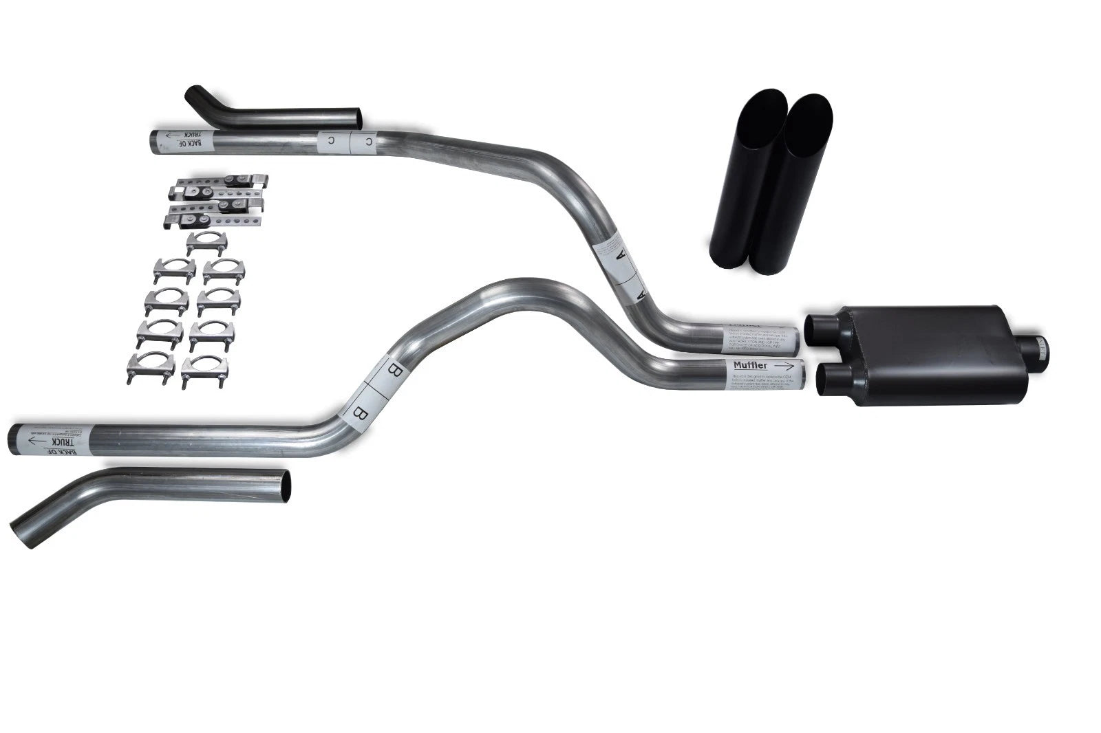 2.5" Dual Exhaust Kit for Dodge Dakota (1987–1996) - 2 Chamber Muffler, Black