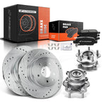 Rear Drilled Brake Rotor, Pad & Hub Bearing for Nissan Maxima (2010–2017)