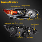 Headlight Assembly for Acura TSX (2009–2014) Black Amber HID Projector Pair
