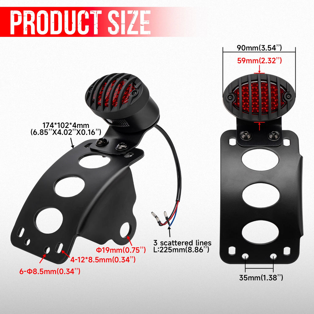 3/4" LED Tail Brake Light License Plate Bracket for Harley Honda