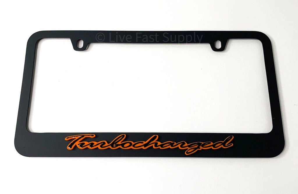 Matte Black License Plate Frame Orange Outline for Daytona Turbocharged (USA)