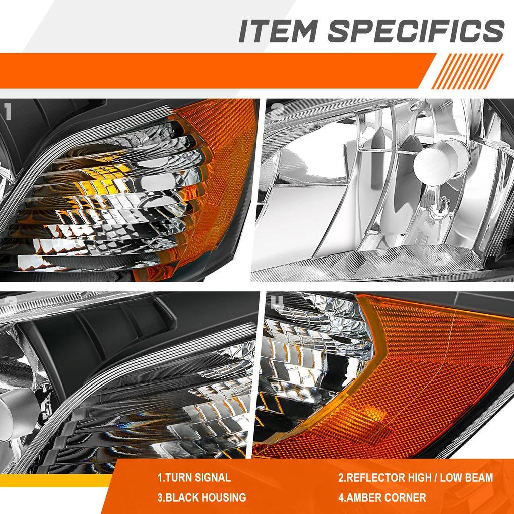 Black Housing Amber Side Clear Lens Headlights for Nissan NV200 (2013–2021)