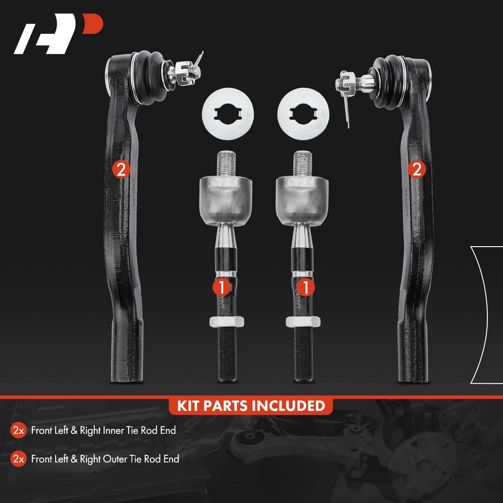 Set of 4 Inner & Outer Tie Rod Ends for Honda Accord (1998–2002)