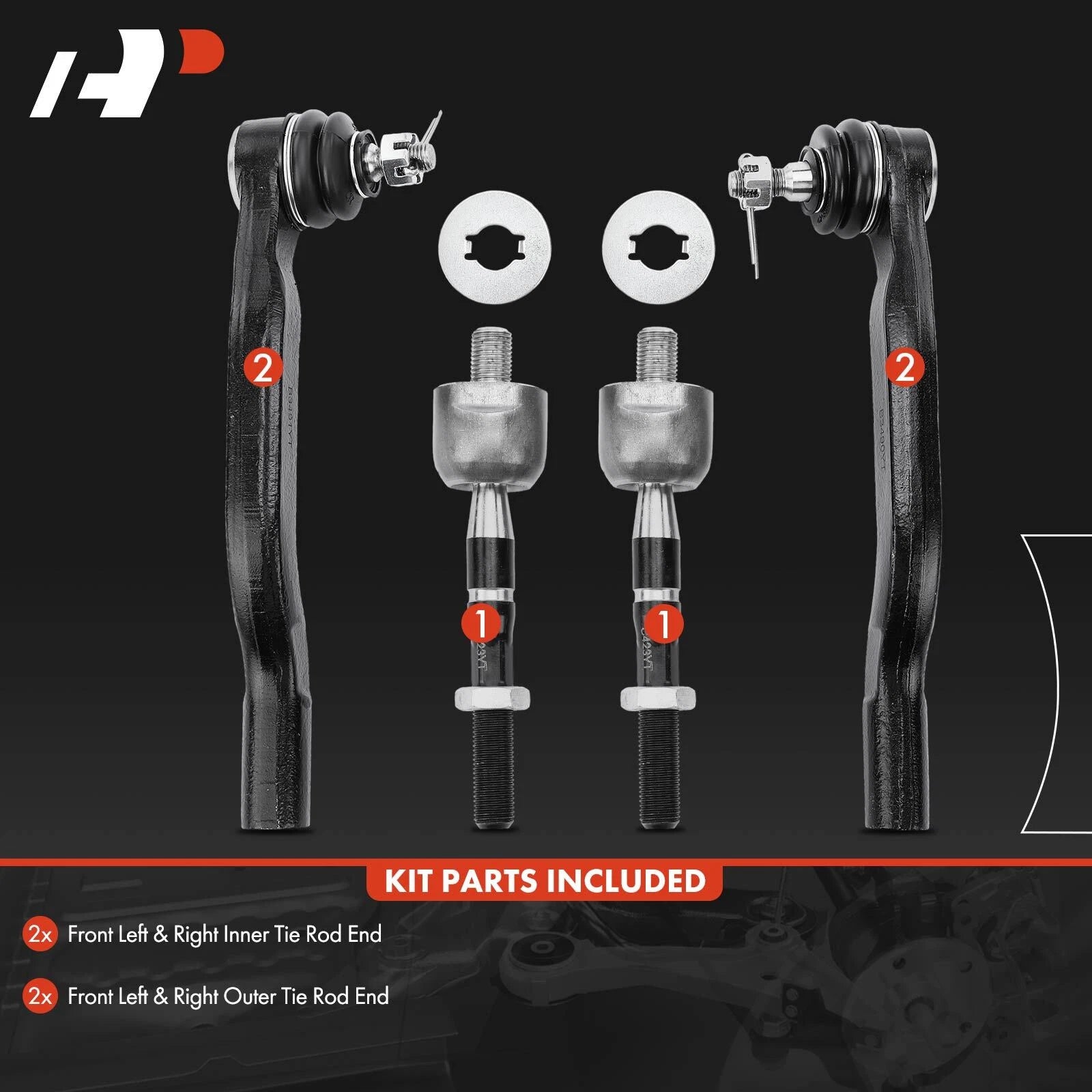 Set of 4 Inner & Outer Tie Rod Ends for Honda Accord (1998–2002)