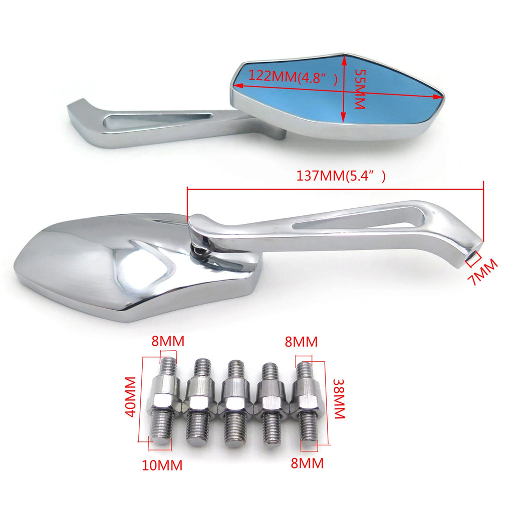 Chrome Mirrors for Honda Suzuki Kawasaki Yamaha Harley (8mm 10mm)