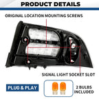Set of 2 Rear Tail Lights for Acura TL (2004–2008) Black Housing Clear Lens Halogen