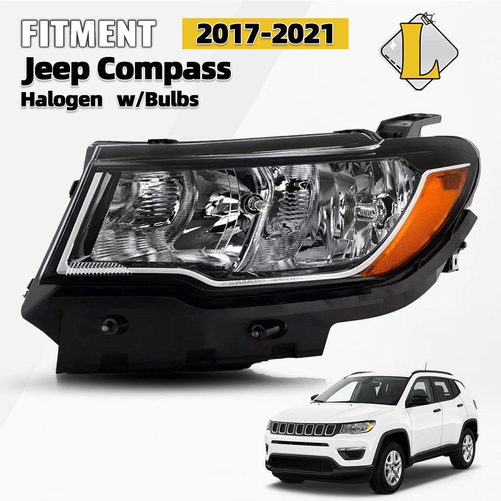 Halogen Headlight Assembly for Jeep Compass (2017–2021) Driver Side Chrome