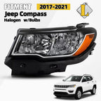 Halogen Headlight Assembly for Jeep Compass (2017–2021) Driver Side Chrome