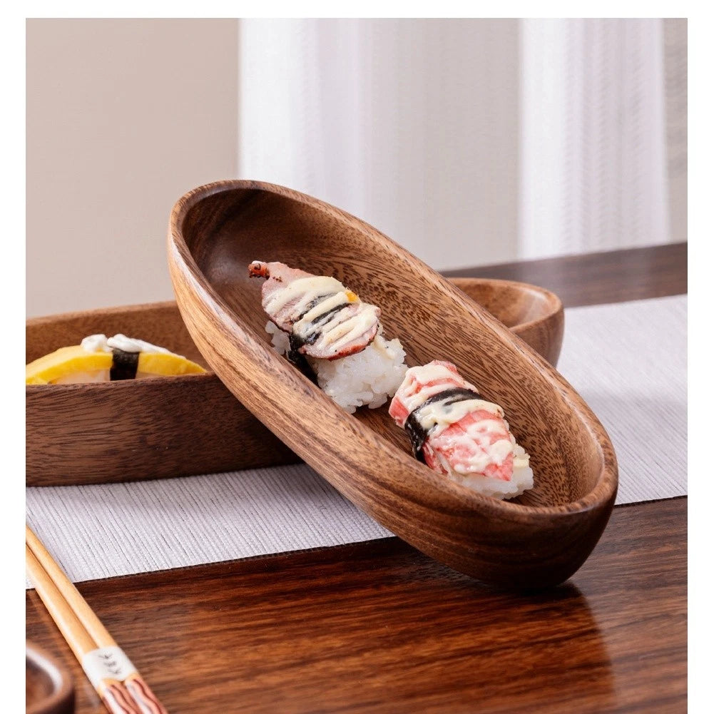 Acacia Wood Boat Shaped Serving Platter 17x10x4.5cm Natural Finish