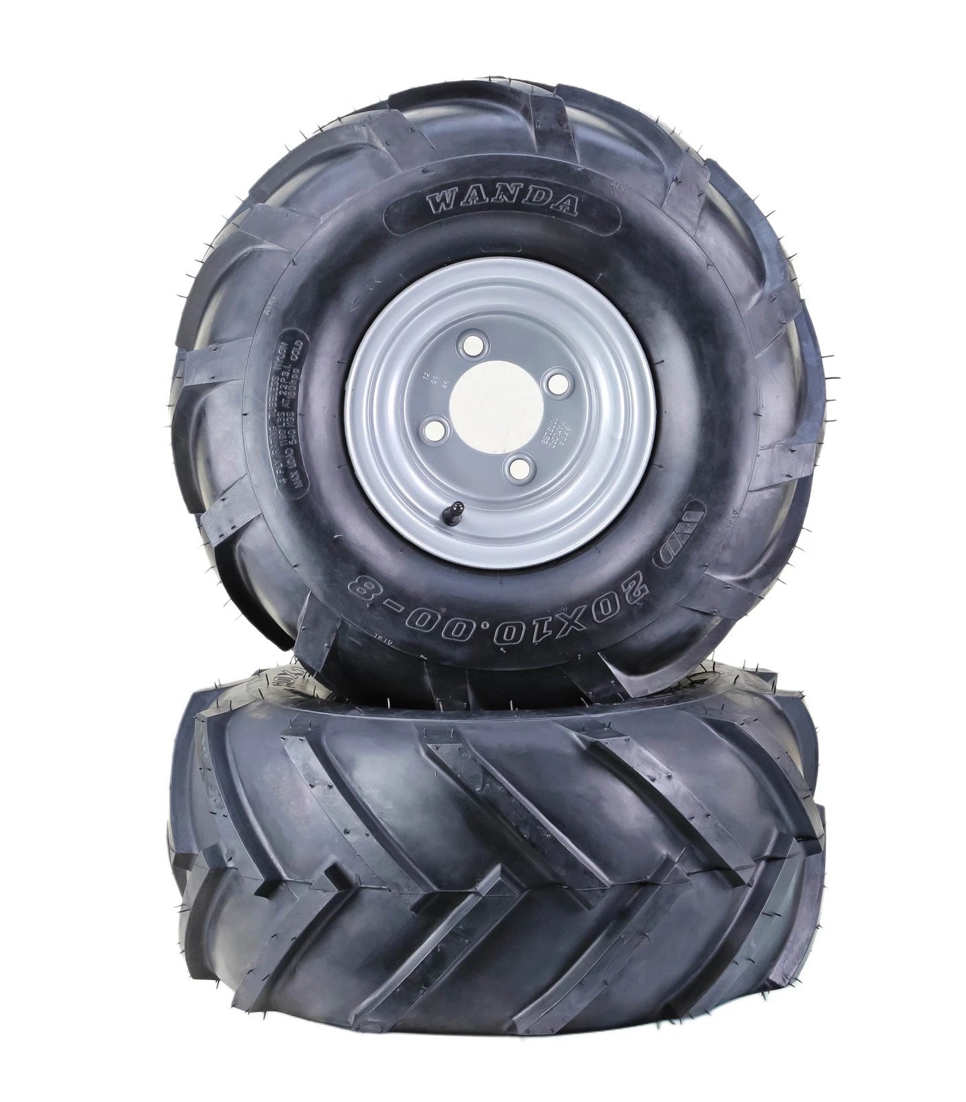 Set of 2 Lawn Mower Tires & Wheels 20X10-8 4-Ply with 4x4" Silver Wheel-13071