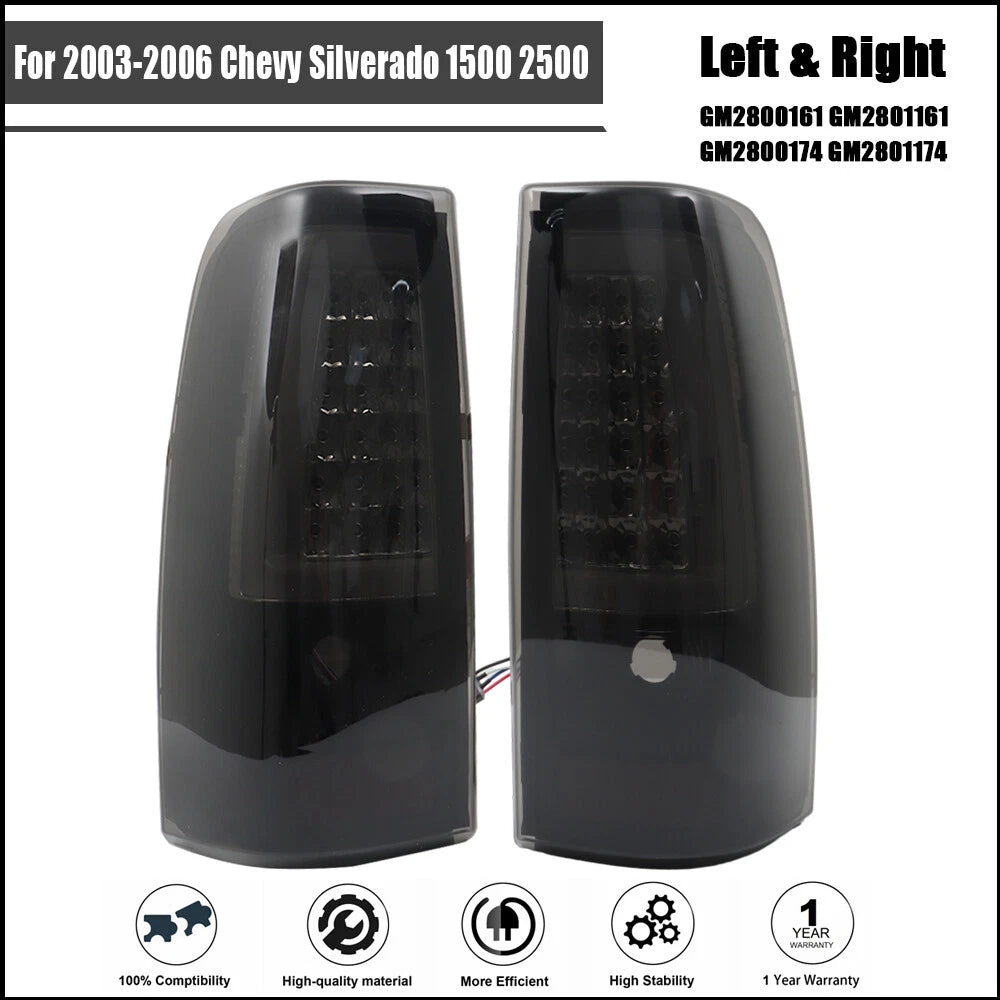 Set of 2 Black Tail Light Lamps for Chevy Silverado 1500 2500 (2003–2006)