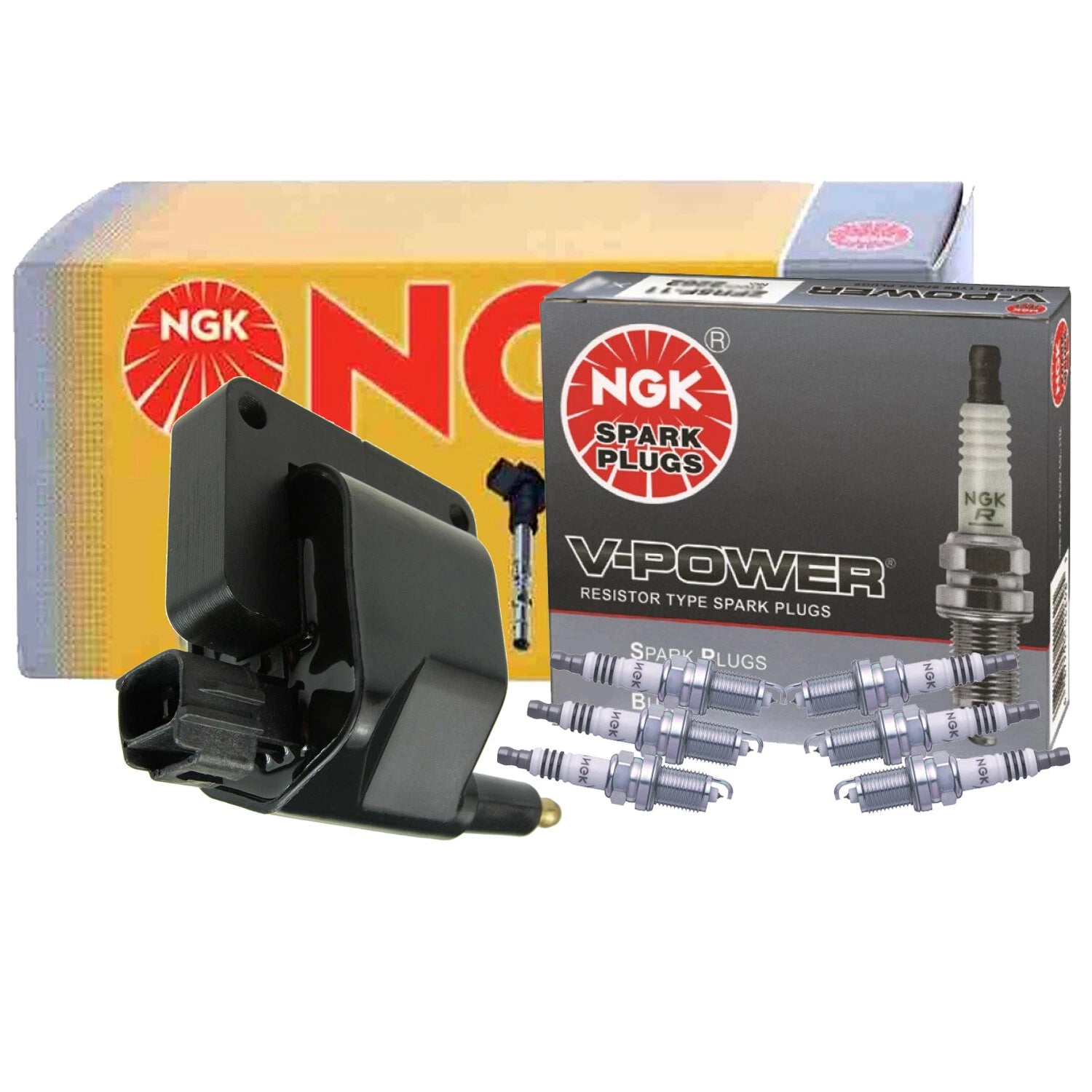 NGK HEI Ignition Coil & 6 Iridium IX Spark Plugs for Dodge Dakota