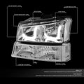 Chrome Clear J-Halo LED DRL Headlights w/ Bumper Lamps for Chevy Silverado (2003–2007)