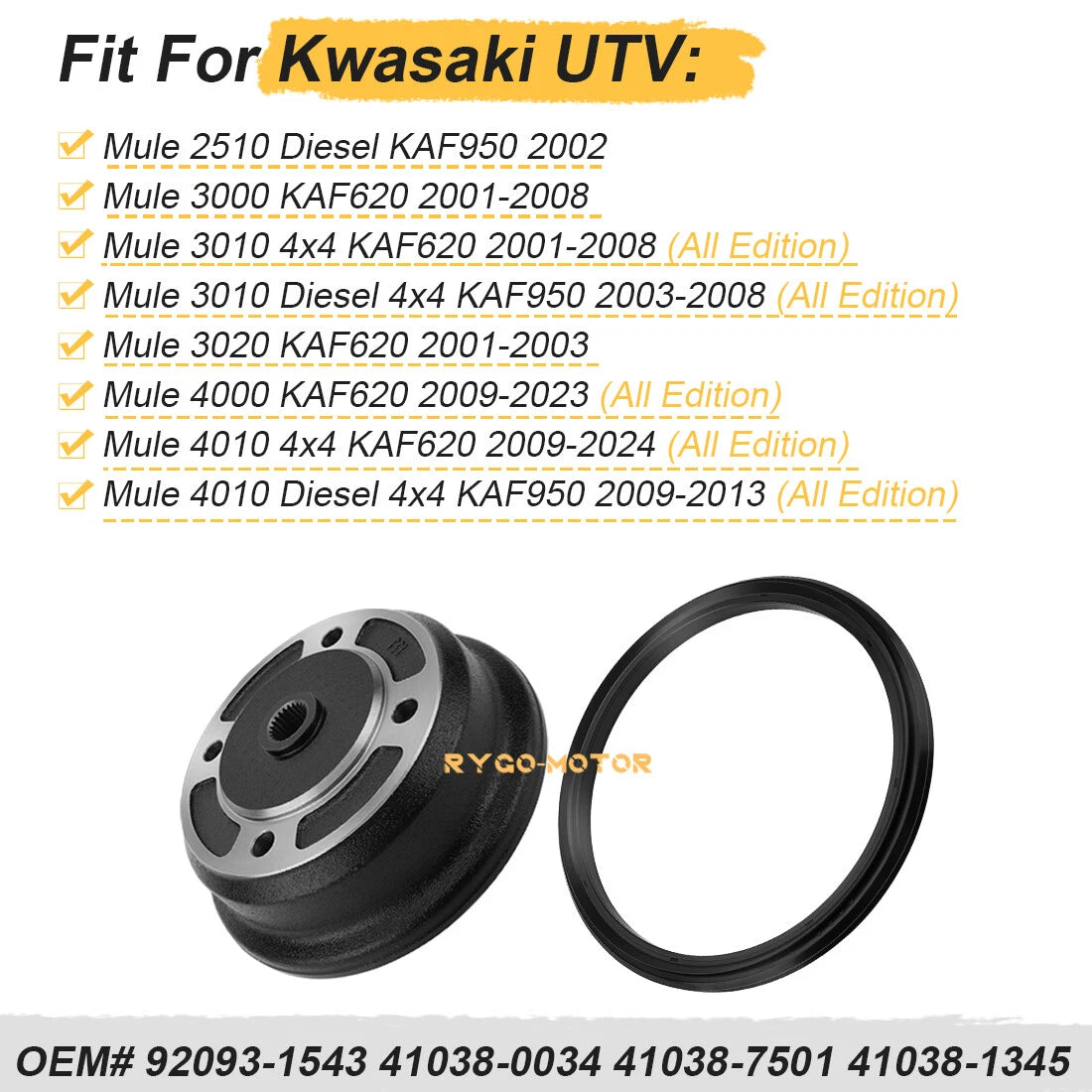 Front Brake Drum Wheel Hub & Seal for Kawasaki Mule 3010 KAF620 KAF950 (2001–2008)