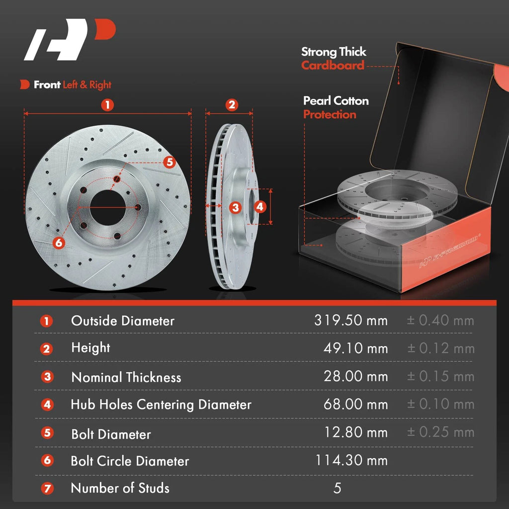 Drilled Brake Rotors & Pads + Hub Bearings for Nissan Murano