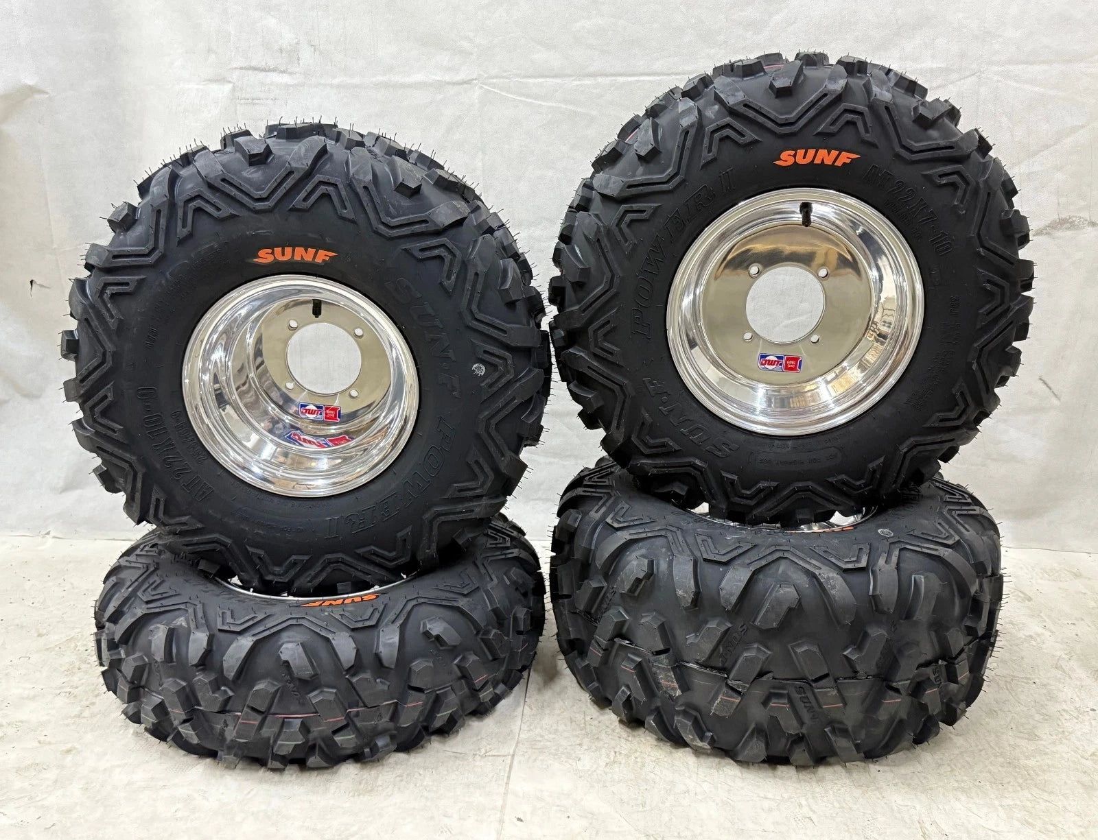 DWT Polished Red Label Rim Wheels & Sunf A051 Tires for Honda Recon 250 (All Years)