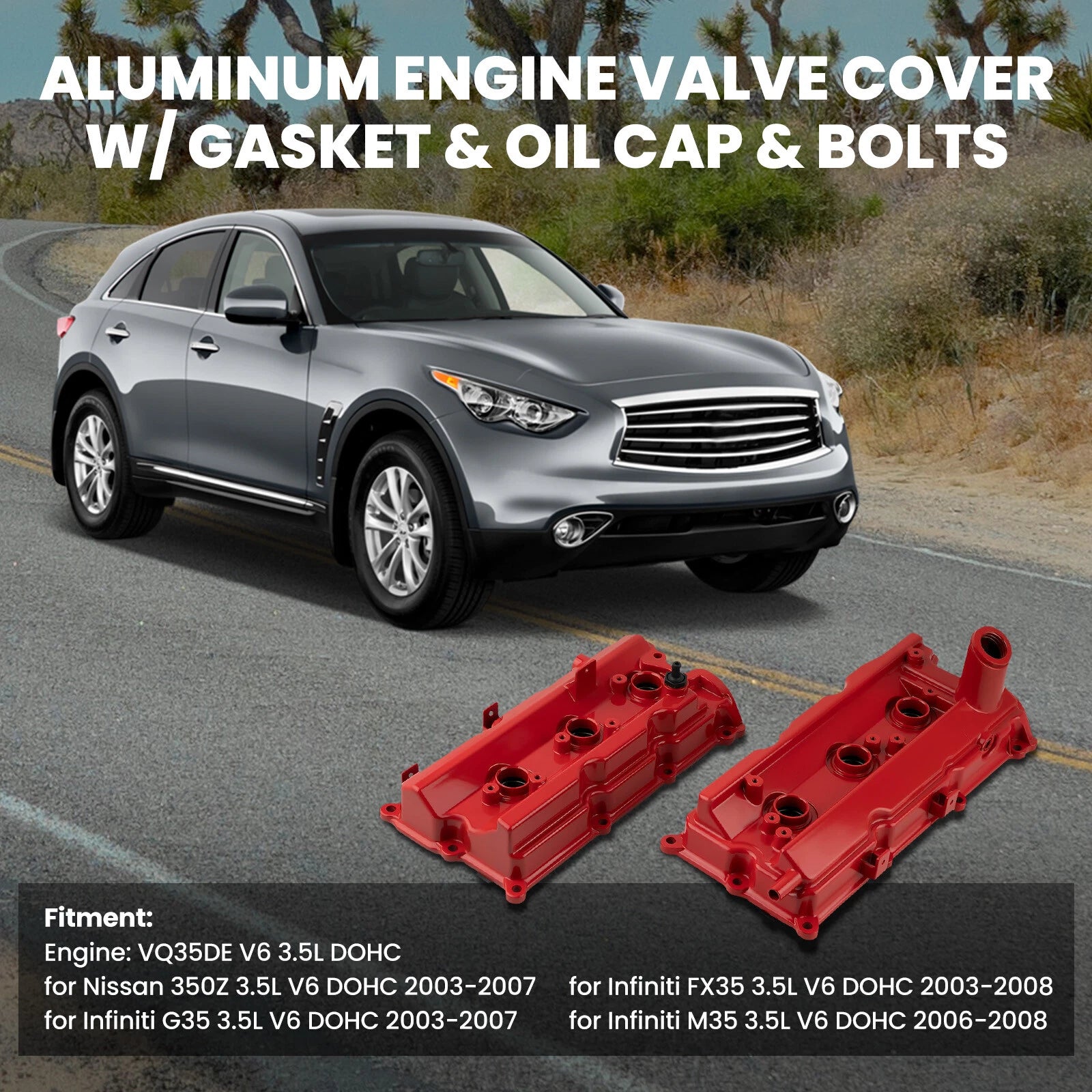 2pc Aluminum Engine Valve Covers with Gasket for Nissan 350Z (2003–2009)