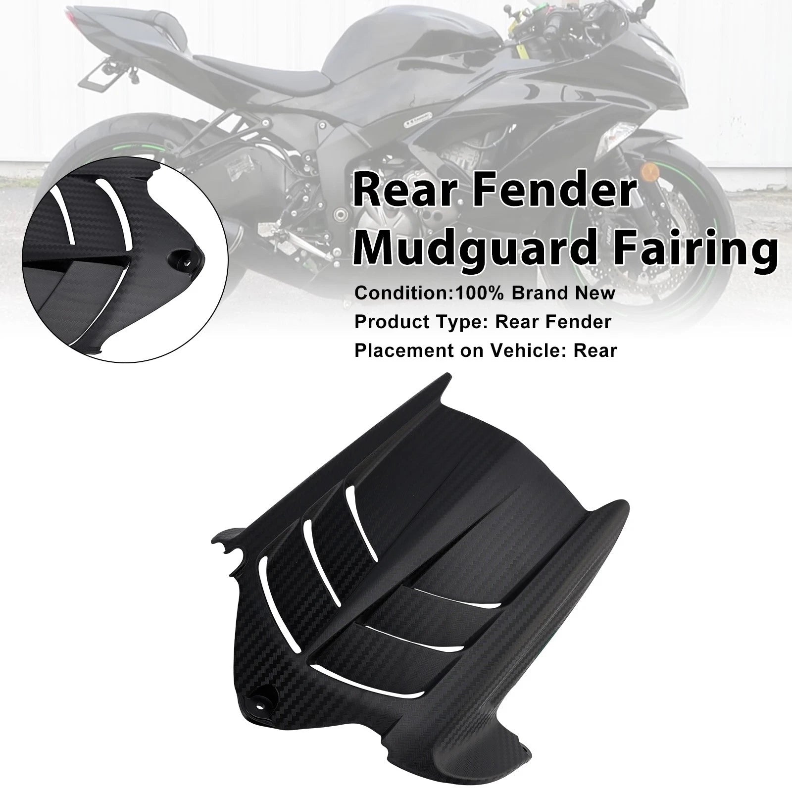 Rear Fender Mudguard Fairing for Kawasaki ZX-6R 636 (2009–2025) Black