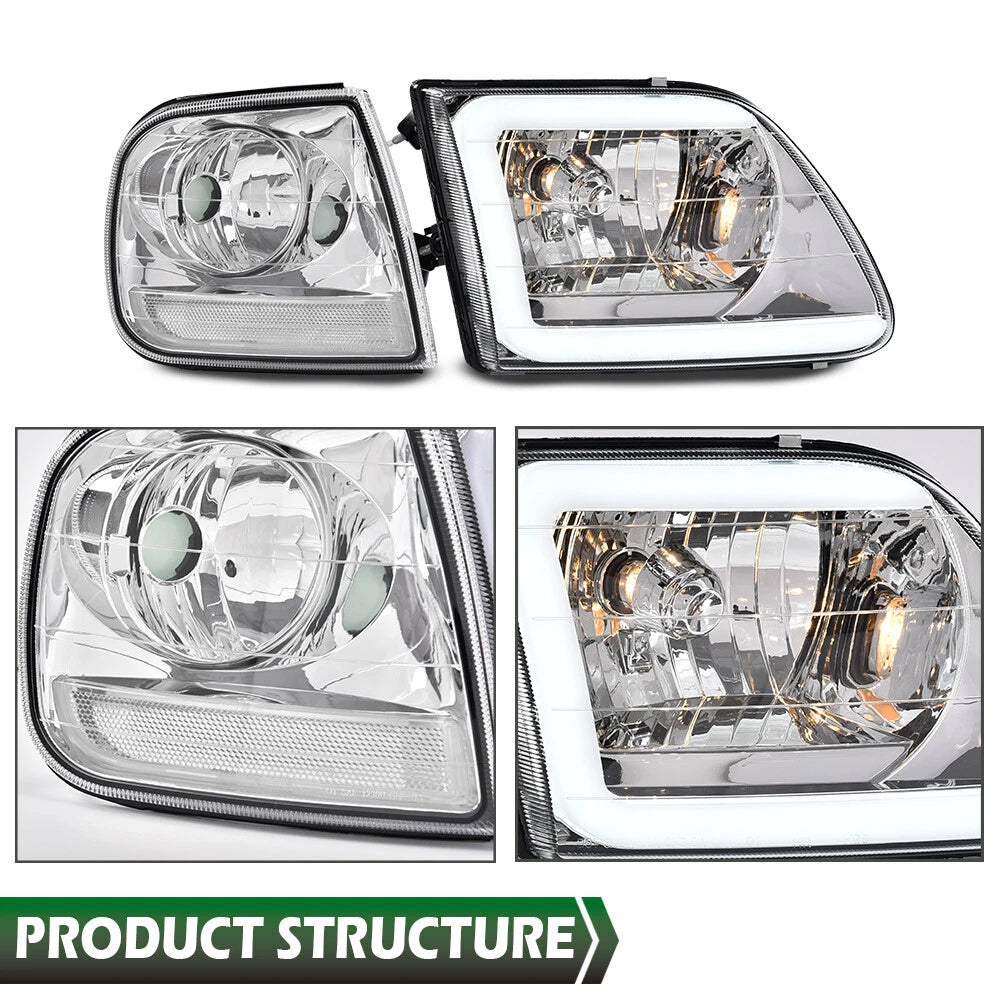 Chrome LED DRL Headlights for Ford F150/Expedition (1997–2003)