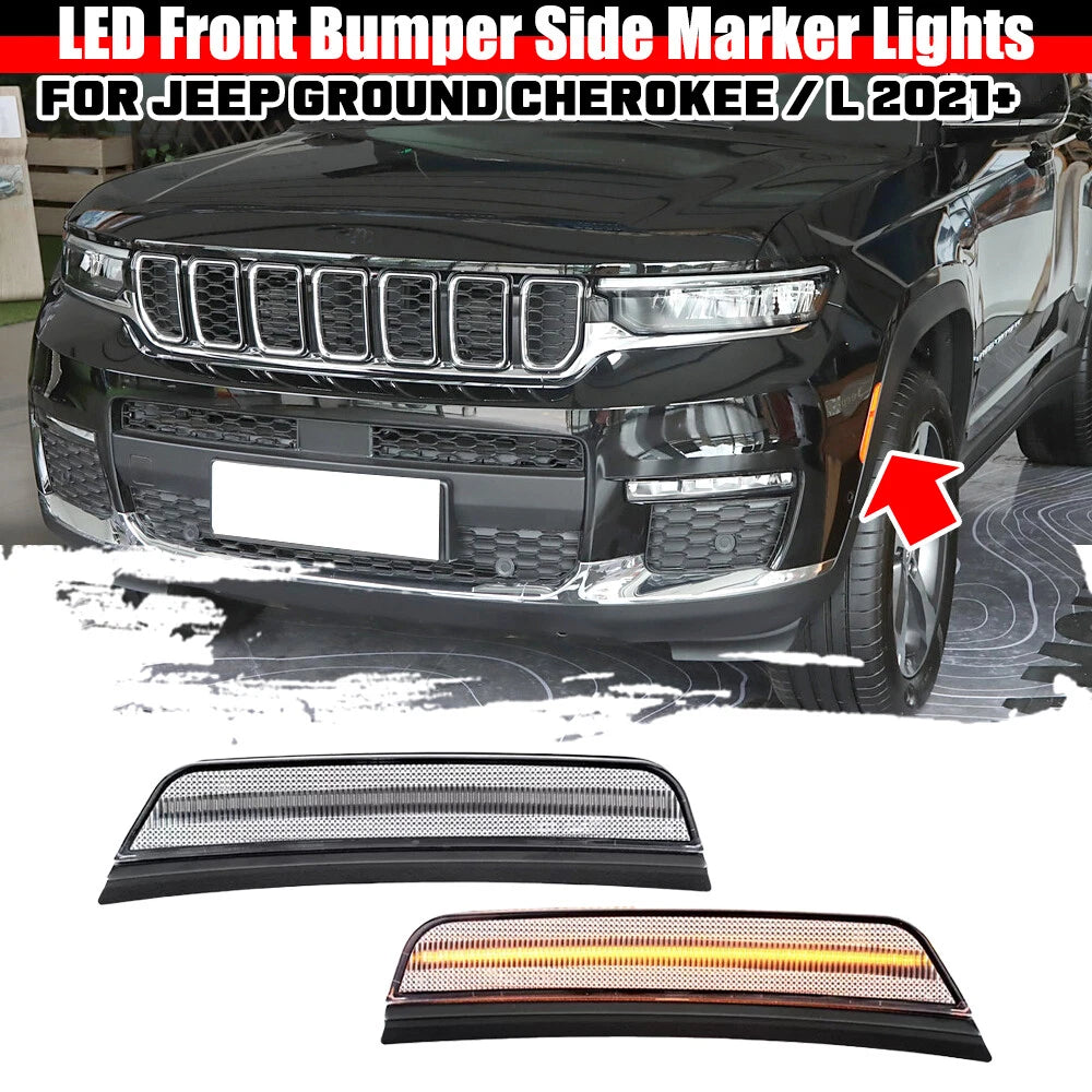 2X Clear Amber LED Front Side Marker Lights for Jeep Grand Cherokee (2021–2025)