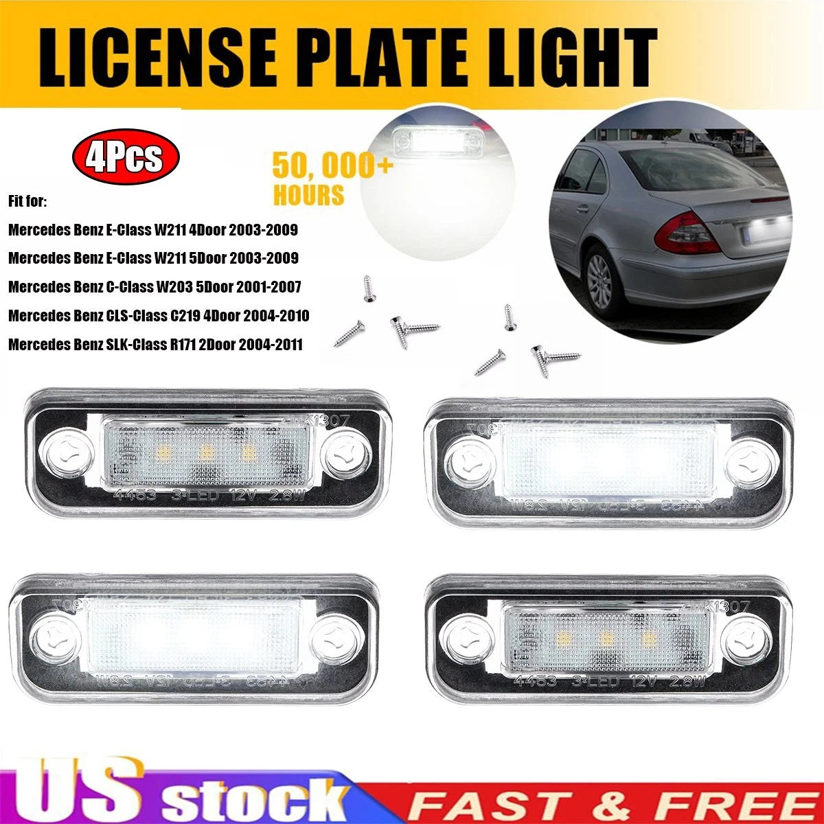 2X LED License Plate Light for Mercedes-Benz S203 W211 W219 R171