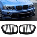 Gloss Black Dual Slat Bumper Grille Kidney Grill for BMW X5 (2000–2006)