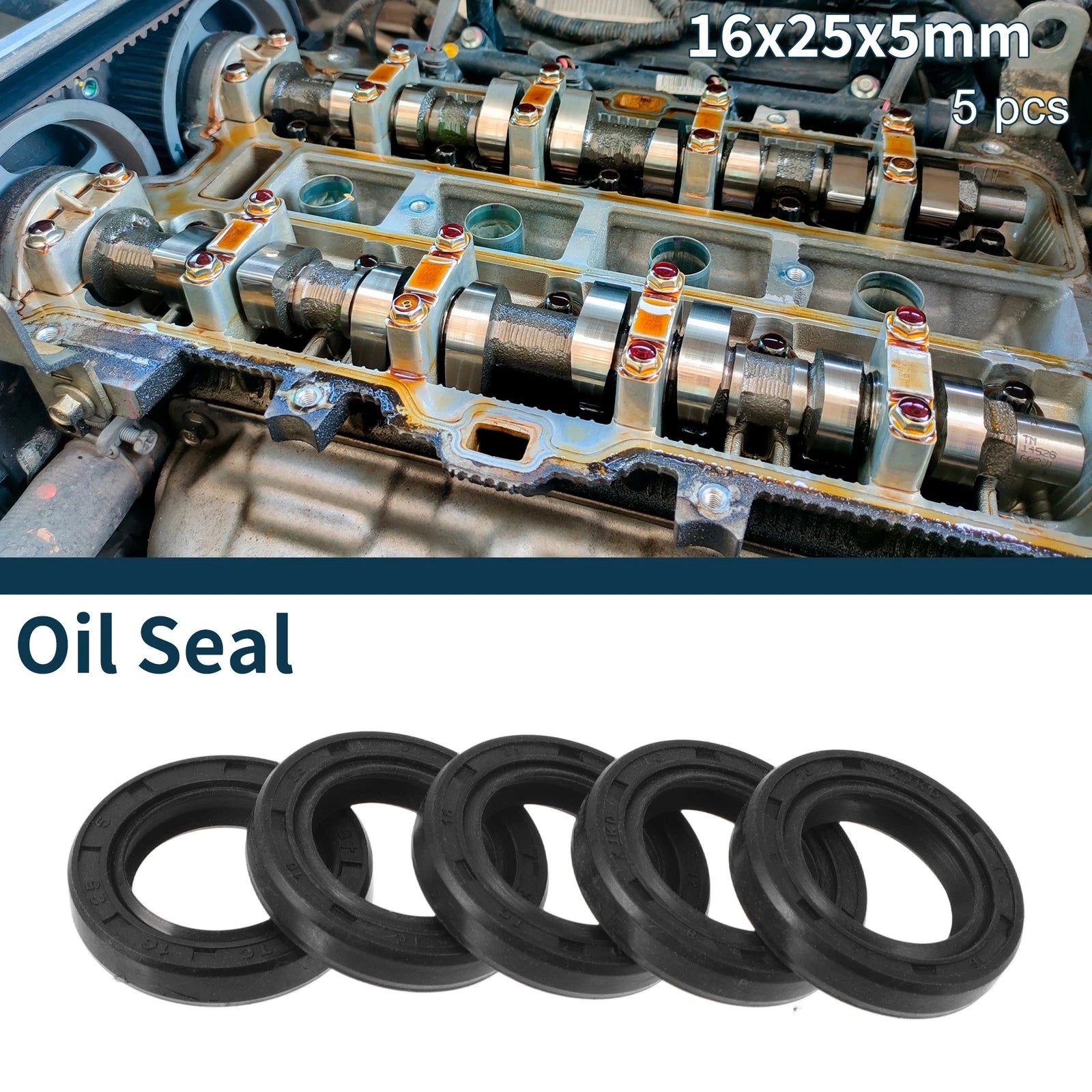 Set of 5 Oil Seal Rotary Shaft Seal NBR Rubber 16x25x5mm