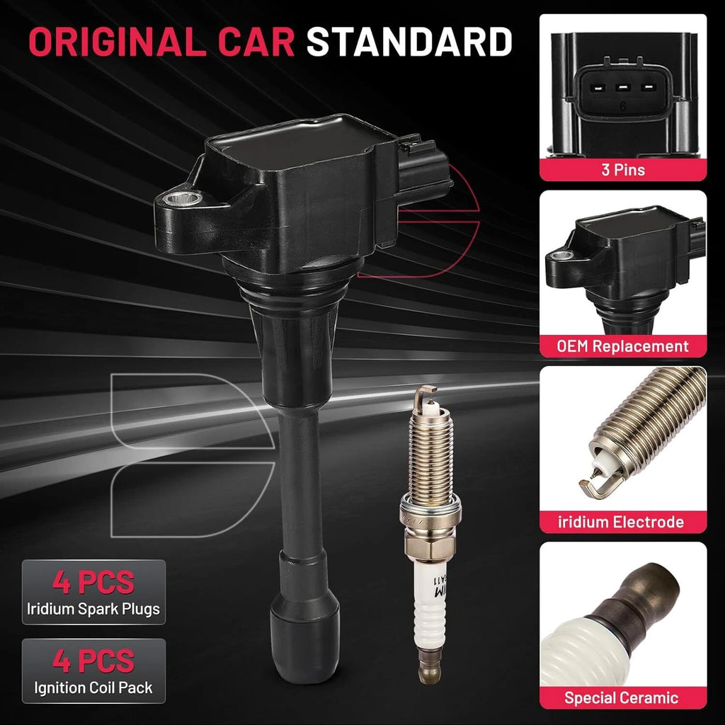 Set of 4 Ignition Coil Spark Plugs for Nissan Versa (2009-2011)