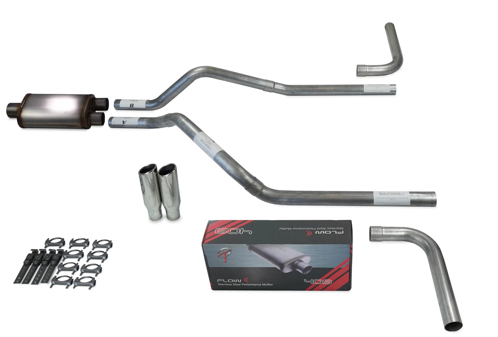 2.5" Dual Exhaust Kit for GMC Jimmy (2000–2004) - Flow II, Clamp On Tips, Side Exit