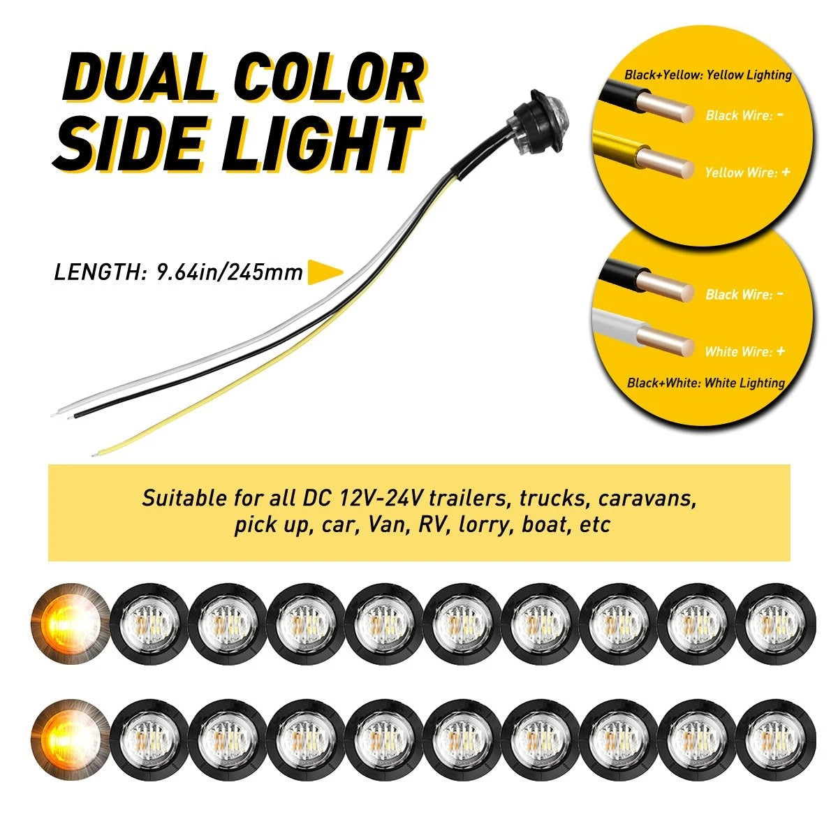20X Dual Color LED Side Marker Lights for Universal Trucks