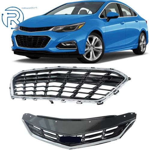 Set of 2 Front Grilles for Chevrolet Cruze (2016–2019) with Chrome Trim