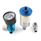 1/4" Air Pressure Regulator Gauge & In-Line Water Trap for Spray Gun