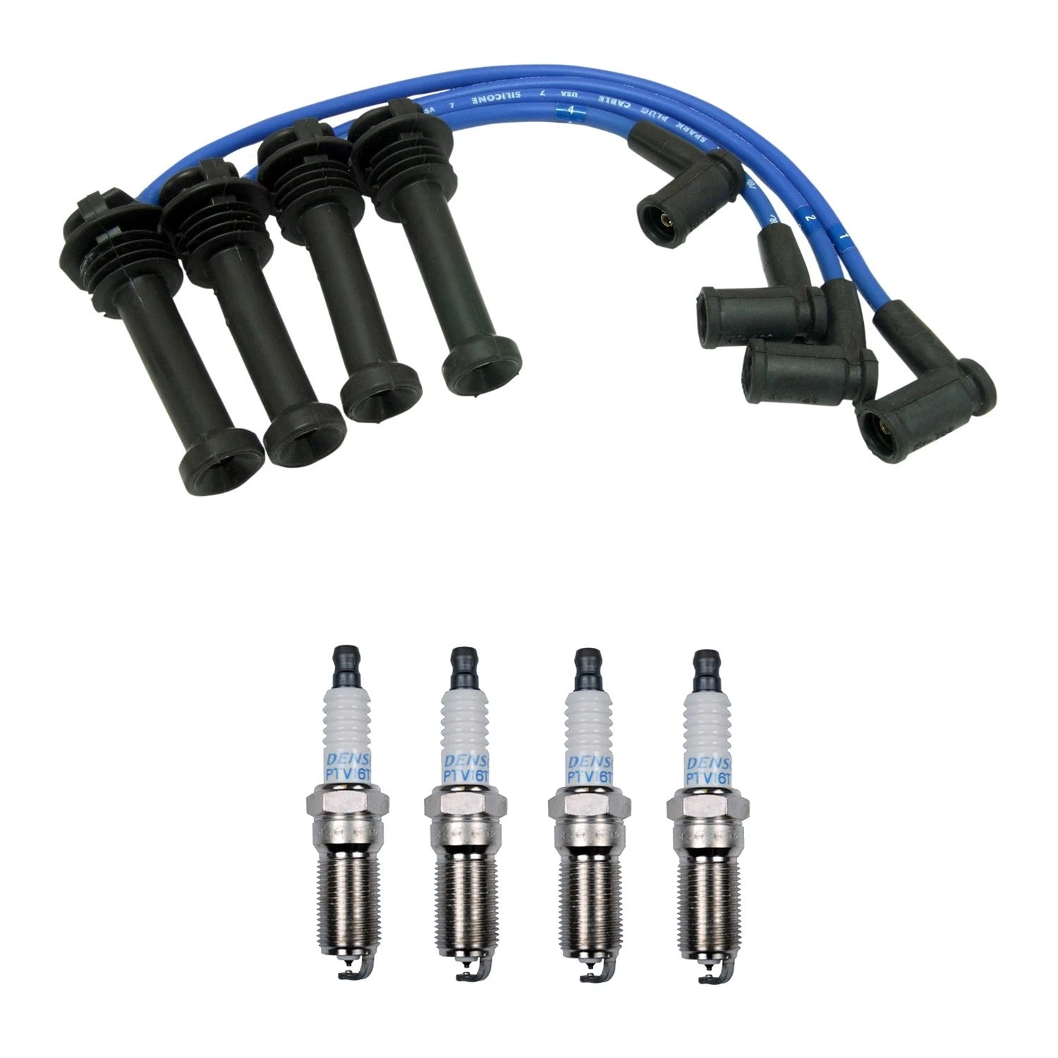 NGK 8mm Wire Set & Denso Platinum Spark Plug Kit for Contour Escape Focus (1998–2007)