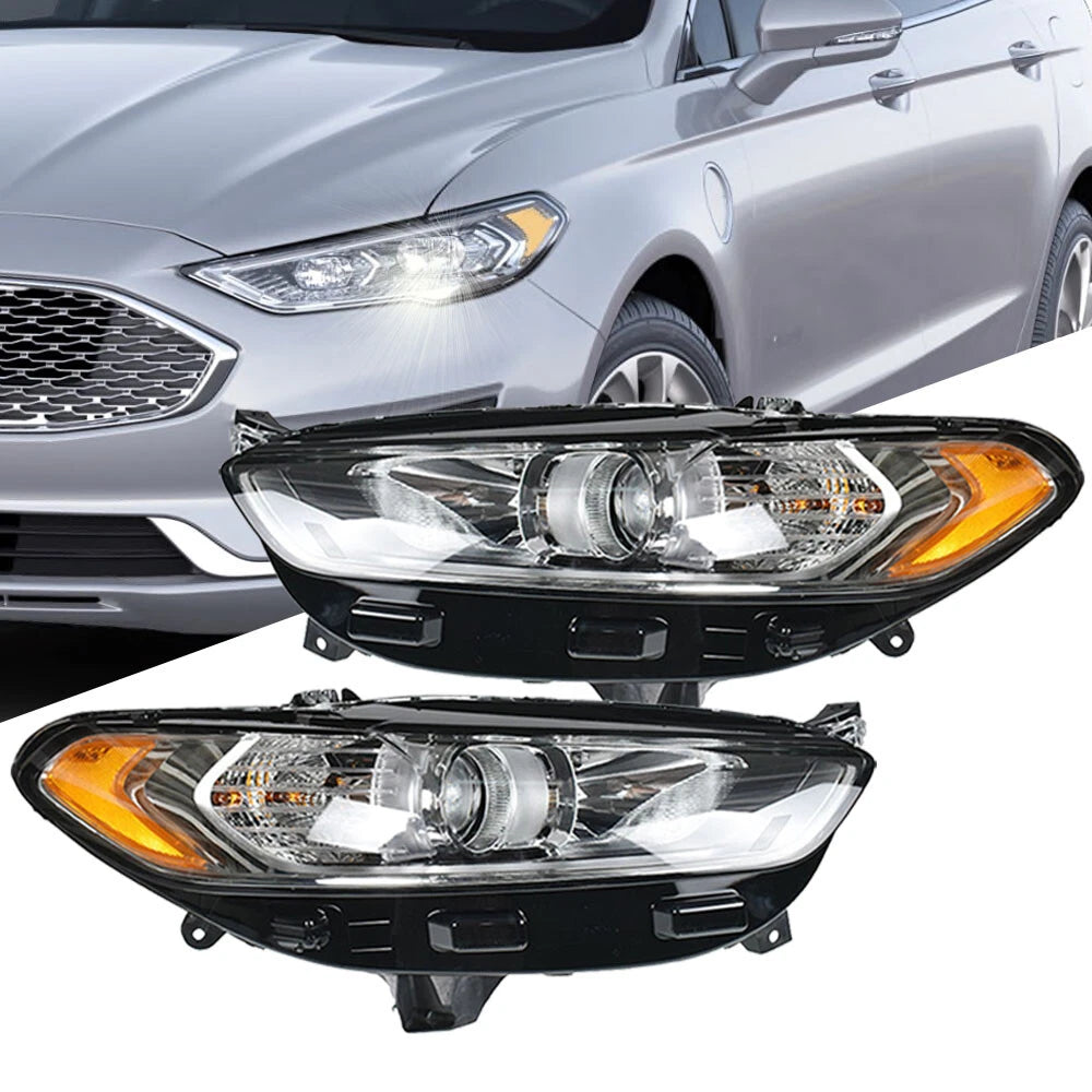 Headlights Pair for Ford Fusion (2013–2016) Black Halogen