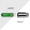 Set of 20 JDM M12X1.5 20mm OD 60mm Tall Green Open-End Aluminum Lug Nuts