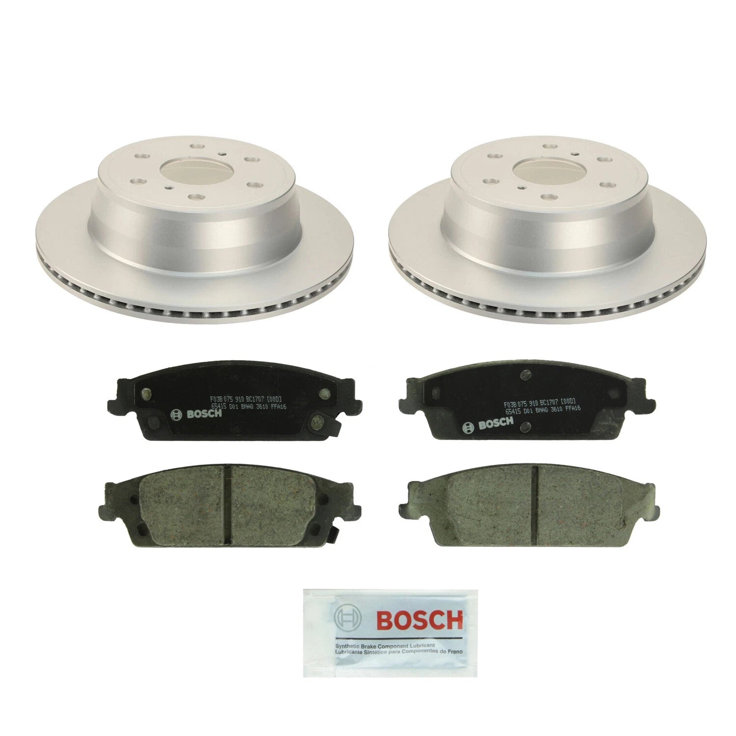 Set of 2 Bosch Rear Vented Rotors & Ceramic Disc Brake Pads for Caddy