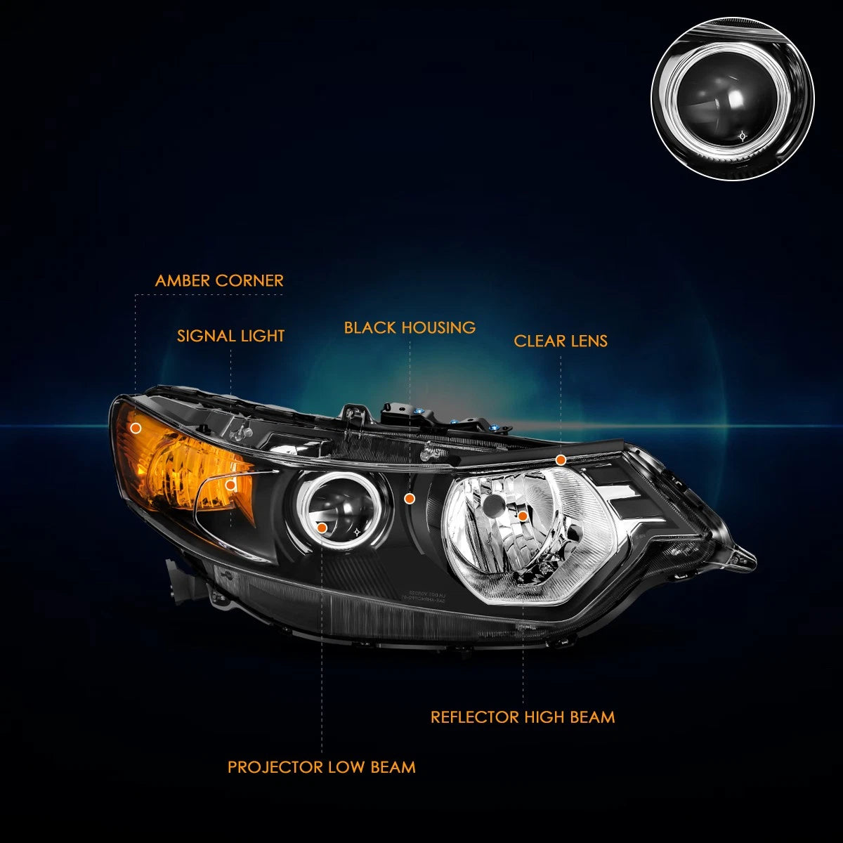 Right Side Projector HID Headlight Lamp Black for Acura TSX (2009–2014)