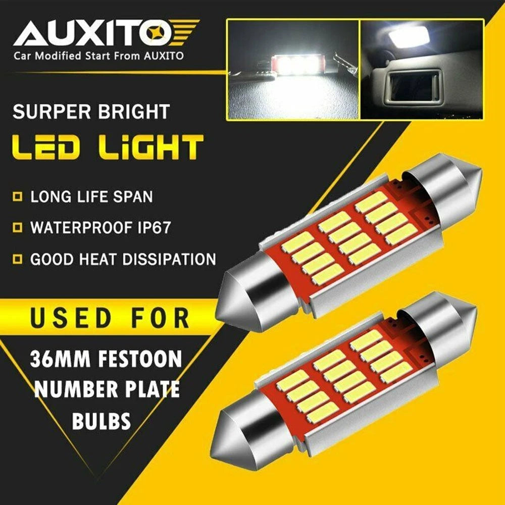 2Pcs 36mm Canbus LED Bulb C5W 4014 12SMD for Car Reading Dome Light