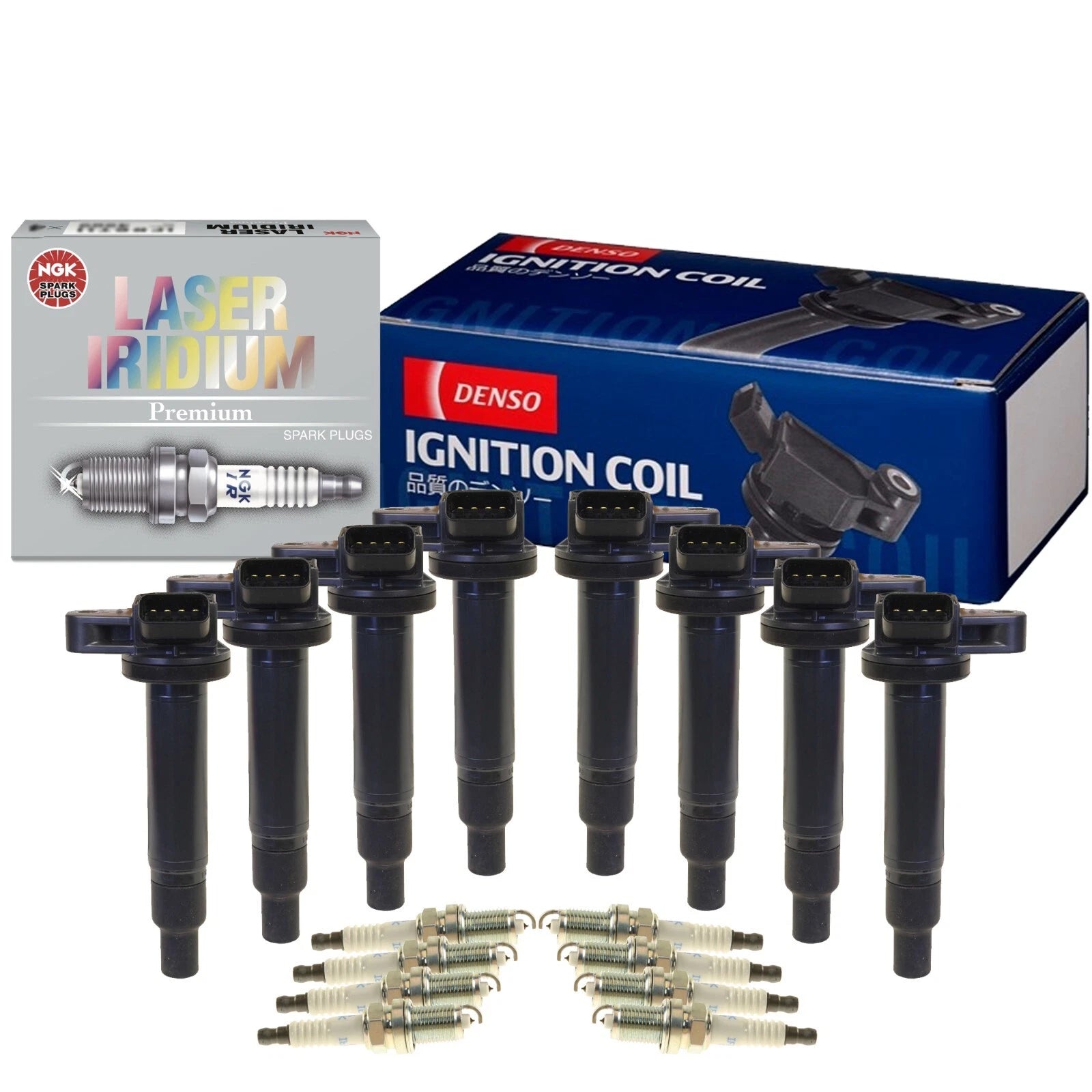 Set of 8 Ignition Coils & Spark Plugs for Lexus Toyota V8 (Denso, NGK)