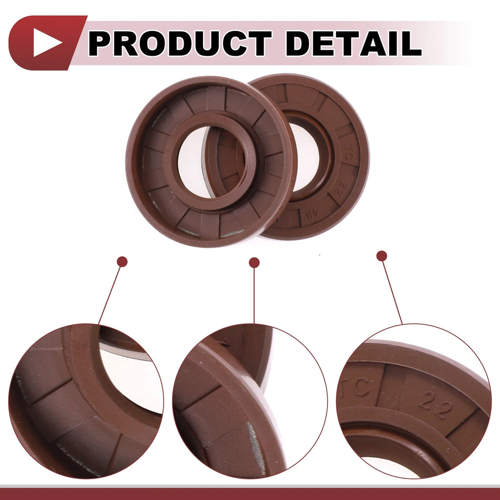 2X Oil Seal Rotary Shaft Seal for Various Models (22x48x10mm) FKM Rubber